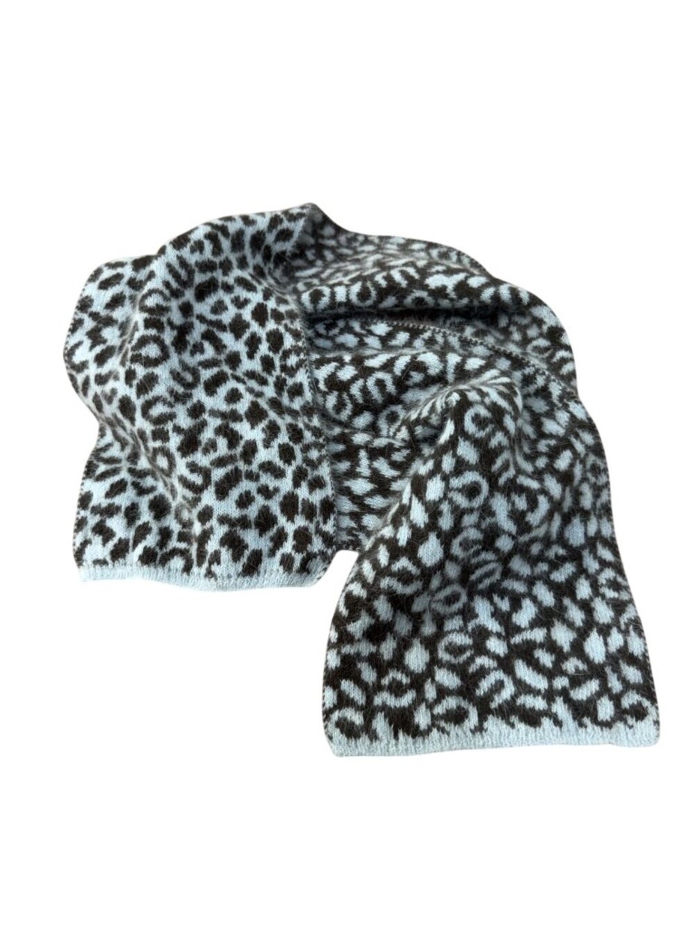 Charlotte Gray & Blue Animal Print Scarf 64% Rabbit Hair Soft Knit  One Size